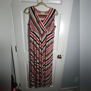 Calvin Klein Faux Wrap Chevron Stripes Maxi Dress